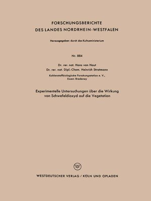 cover image of Experimentelle Untersuchungen über die Wirkung von Schwefeldioxyd auf die Vegetation